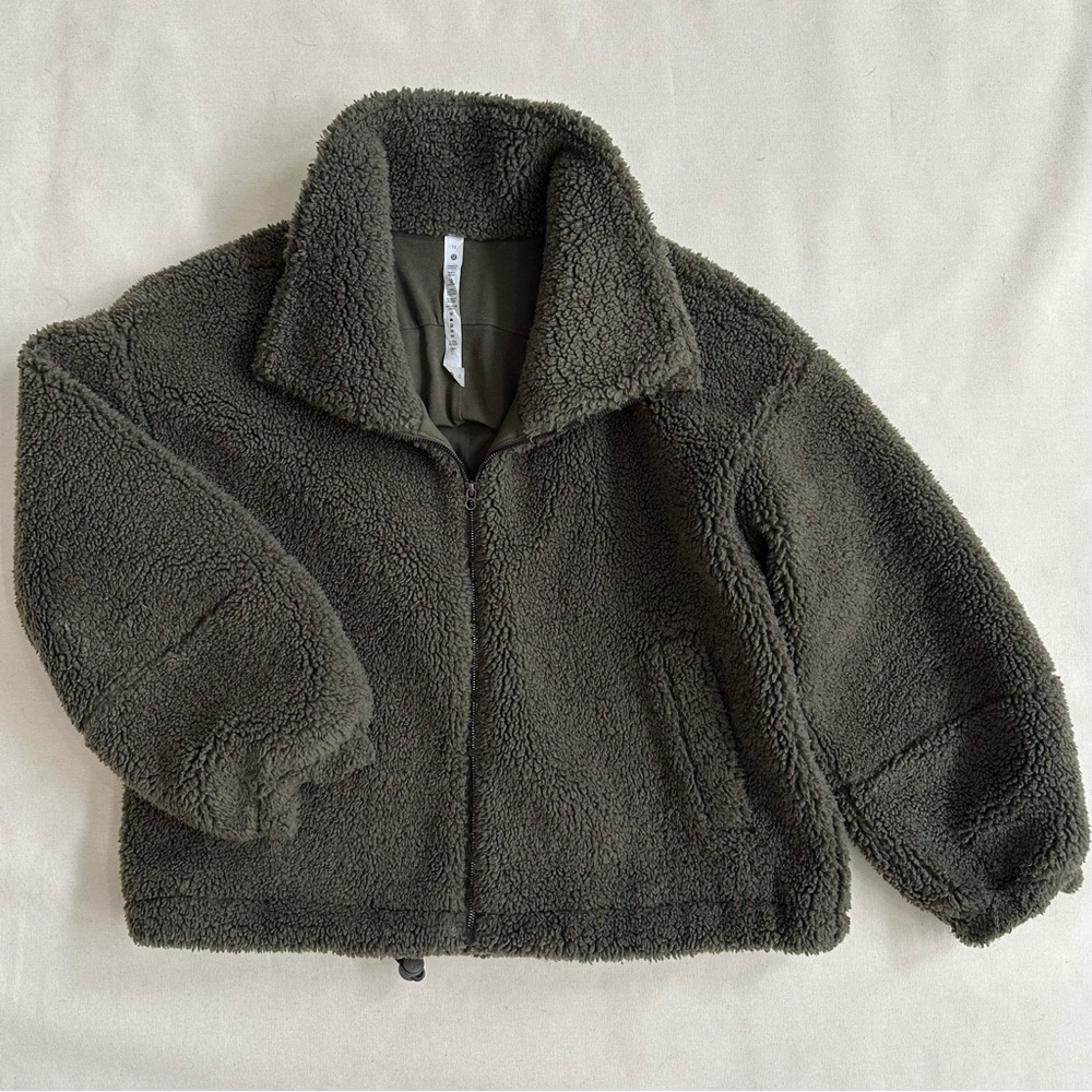 Lululemon Cinchable Fleece Zip Up Dark Olive Green Sherpa Jacket